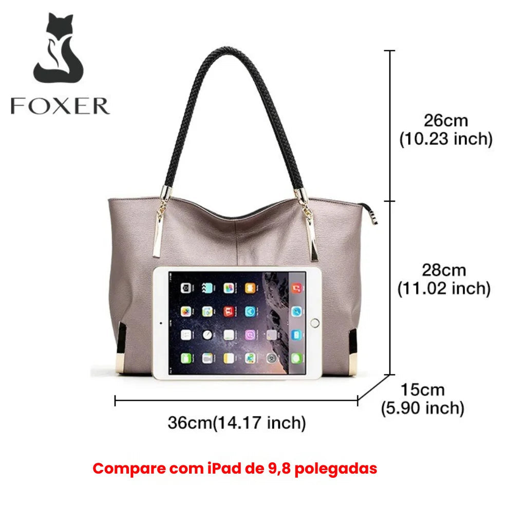 BOLSA FEMININA EM COURO LEGÍTIMO FOXER MODELO VELLUTO  GRAY