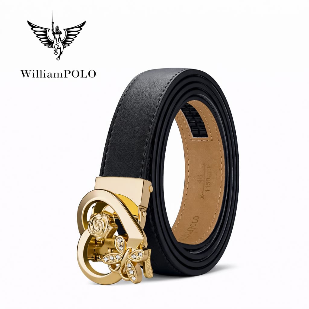 CINTO FEMININO ORIGINAL EM COURO LEGÍTIMO MODELO  VÉLINE BLACK- LINHA WILLIAM POLO