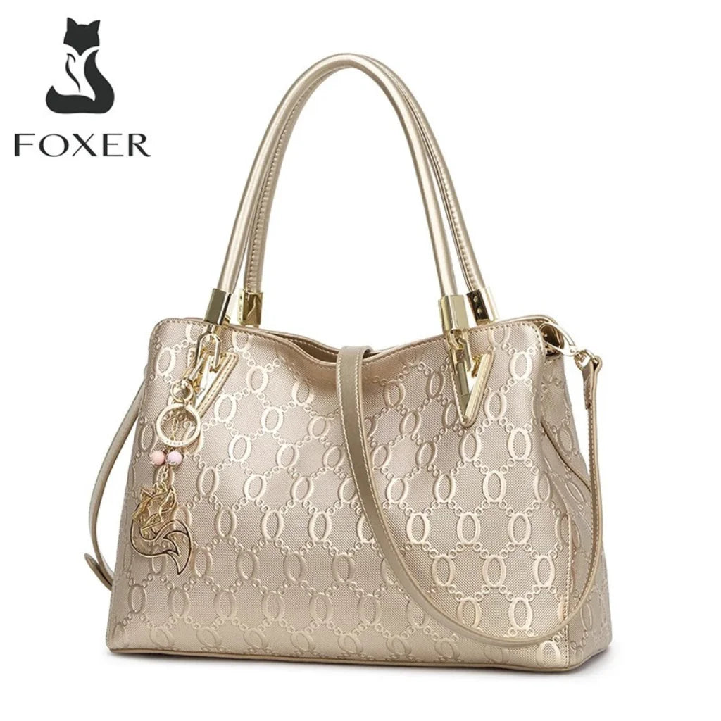 BOLSA FEMININA FOXER TRANVERSAL FEITA EM  COURO GENUÍNO MODELO ALMA GOLDEN