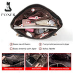 BOLSA FEMININA EM COURO LEGÍTIMO FOXER MODELO VELLUTO BEIGE