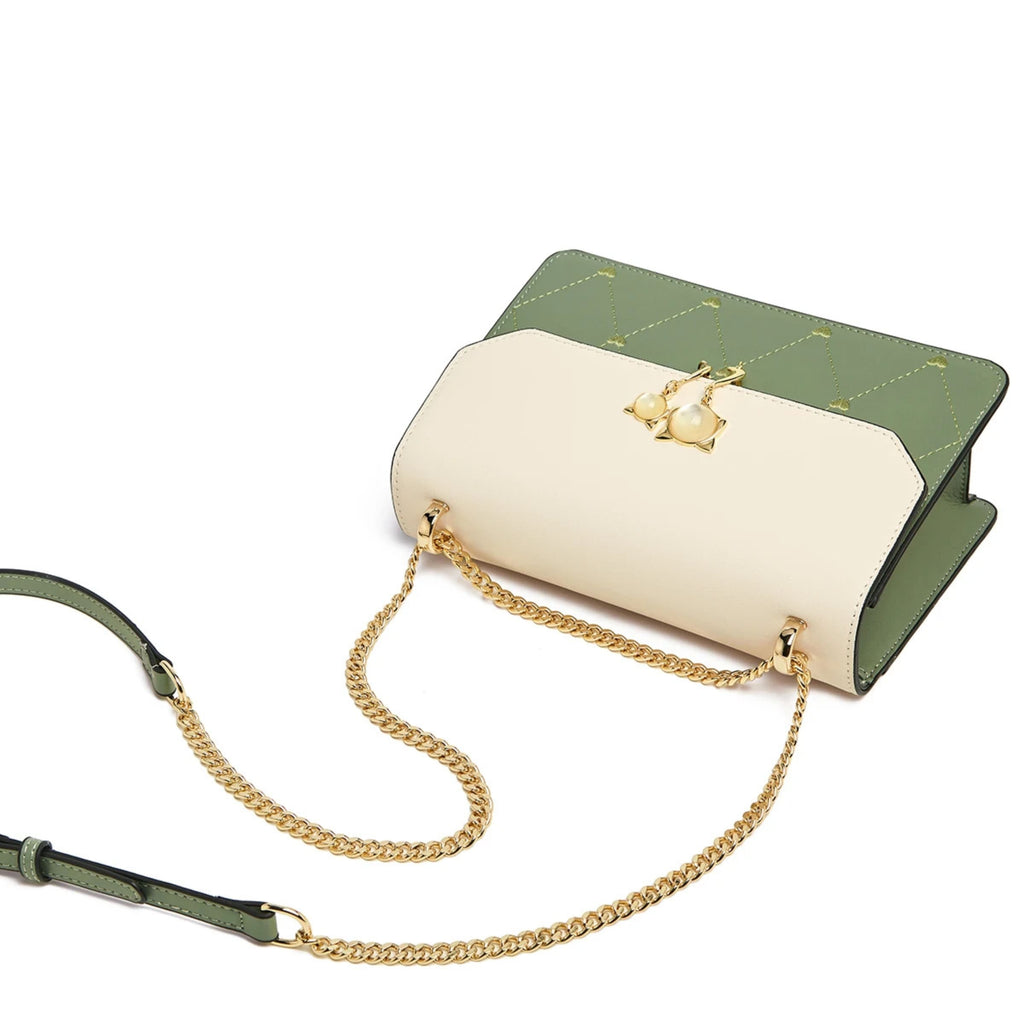 Bolsa Feminina Foxer Transversal Modelo Bella Duo Charm – Elegância Bicolor com Detalhe de Pérolas