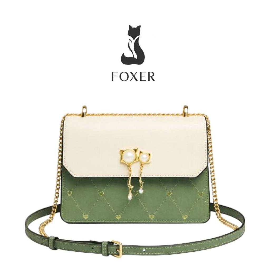 Bolsa Feminina Foxer Transversal Modelo Bella Duo Charm – Elegância Bicolor com Detalhe de Pérolas