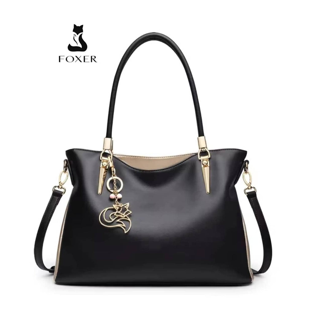 BOLSA FEMININA fOXER FEITA EM COURO GENUÍNO MODELO  BELLA VALLÉE  BLACK