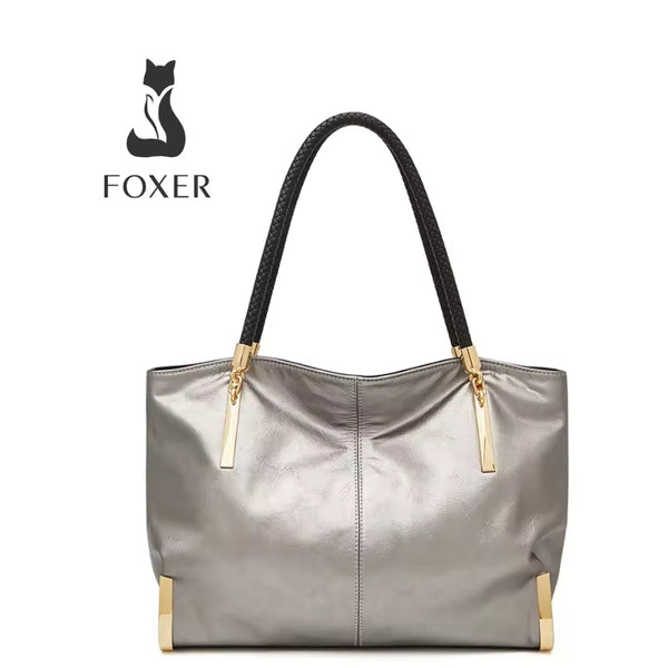 BOLSA FEMININA EM COURO LEGÍTIMO FOXER MODELO VELLUTO  GRAY