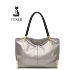 BOLSA FEMININA EM COURO LEGÍTIMO FOXER MODELO VELLUTO  GRAY