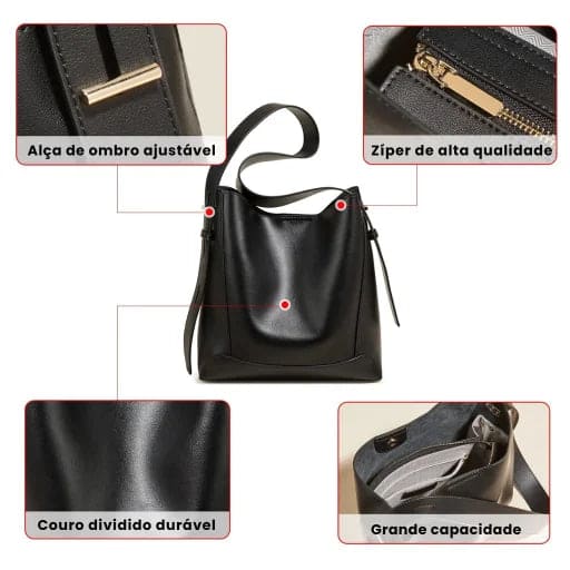 BOLSA FEMININA EM COURO  FOXER MODELO VALENCIA BLACK