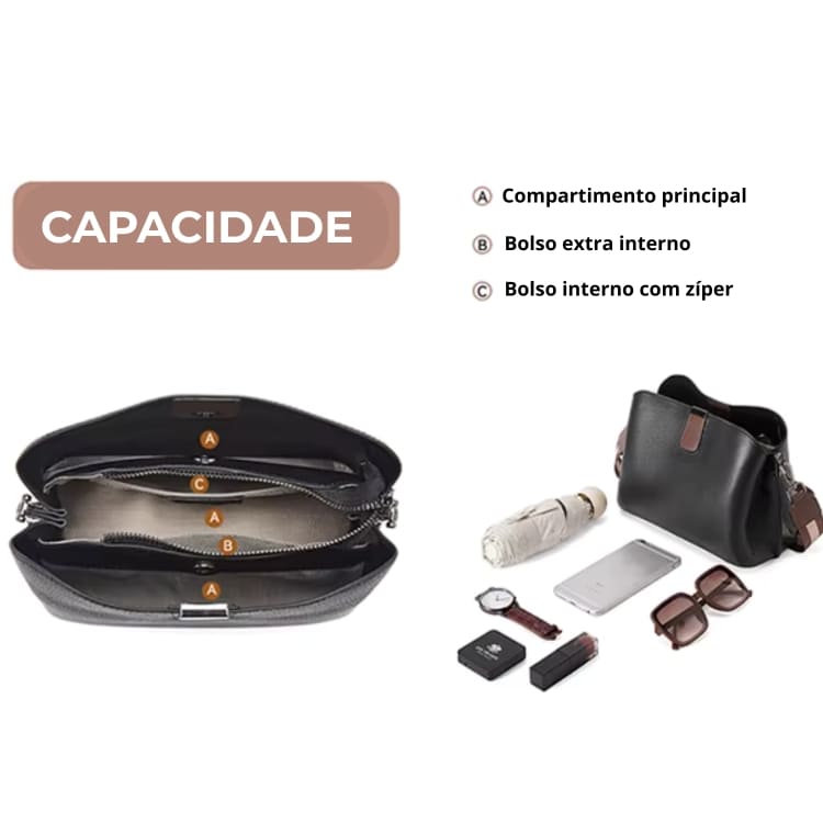 BOLSA FEMININA EM COURO TRANSVERSAL FOXER MODELO DAUPHINE BROWN