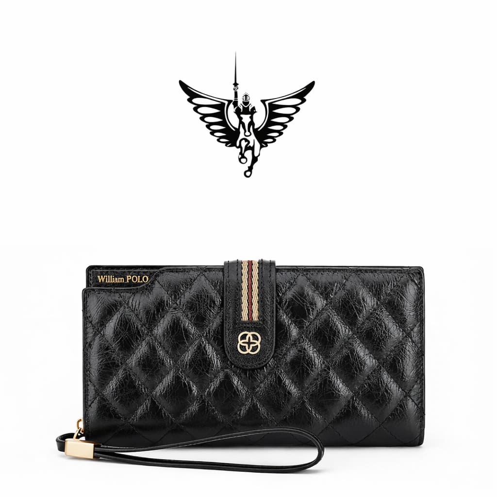 CARTEIRA FEMININA LONGA FEITA EM COURO GENUÍNO MODELO  SARAH NOIR BLACK – LINHA WILLIAM POLO