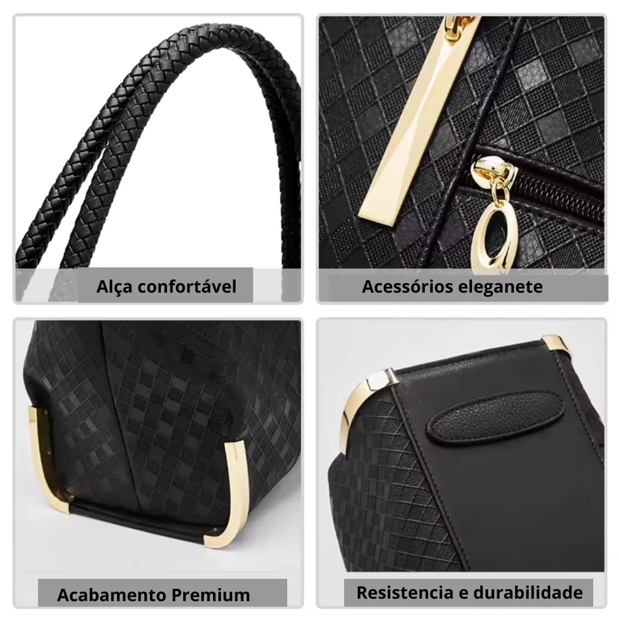 Bolsa Feminina FOXER  feita Em Couro Genuíno Modelo Lux Diamond Black
