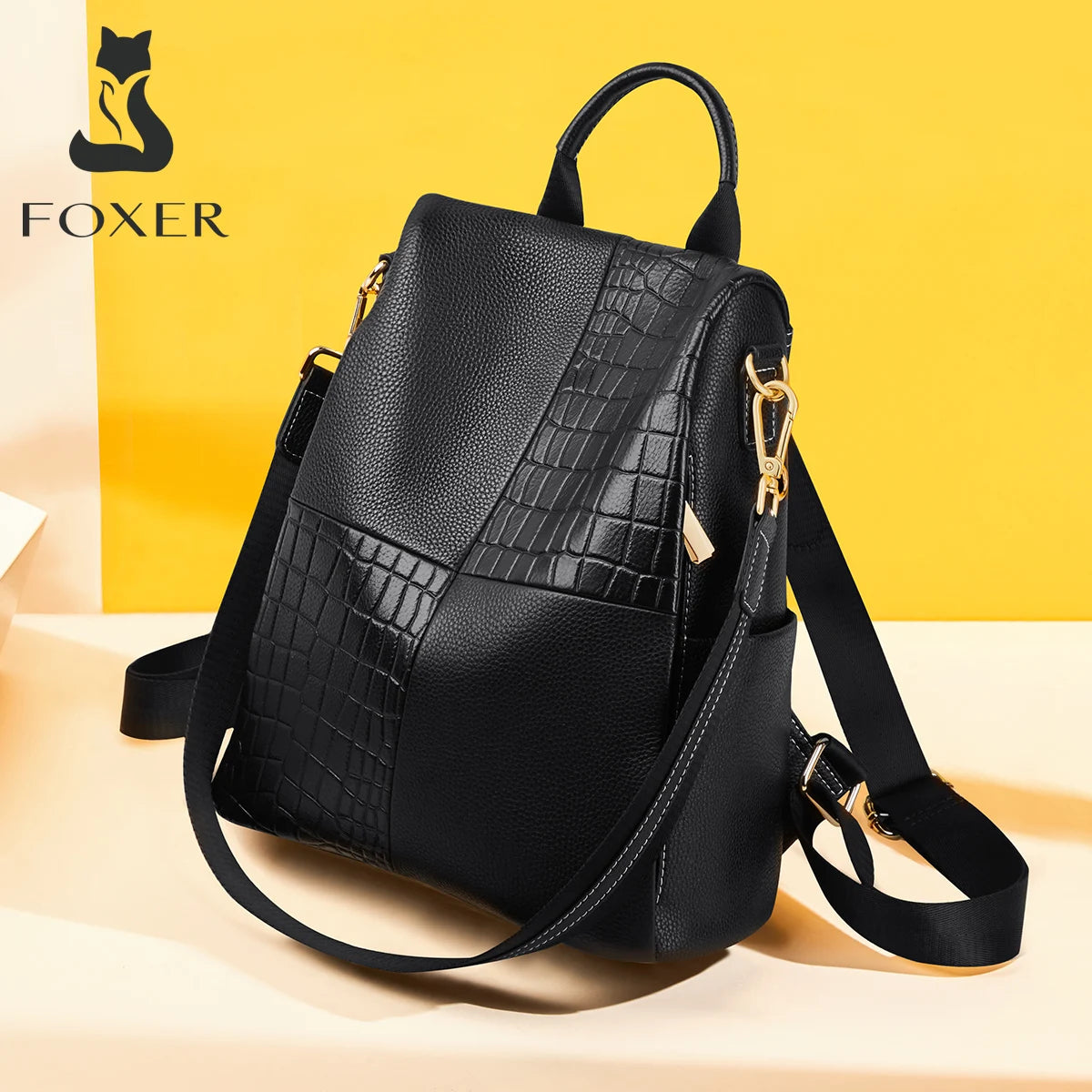 FOXER Women's Backpack Large Capacity Travel Rucksack Ladies Soft Split Leather Business Satchel Female Casual Shoulder Bags