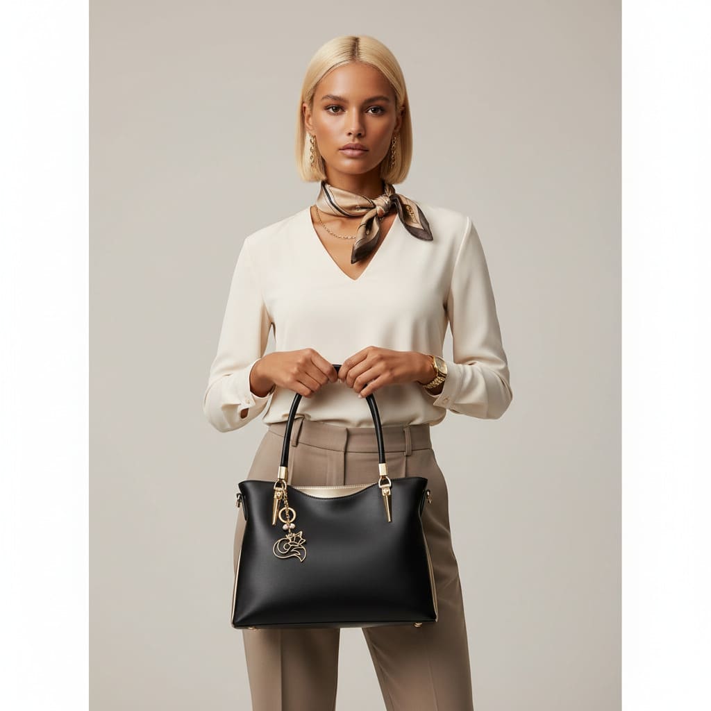 BOLSA FEMININA fOXER FEITA EM COURO GENUÍNO MODELO  BELLA VALLÉE  BLACK