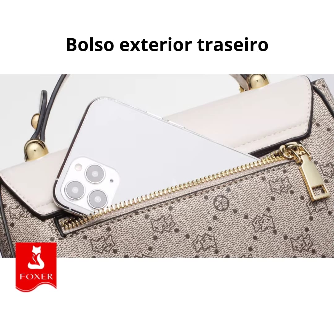 BOLSA FEMININA FOXER FEITA EM COURO REFINADO MODELO CÉLINEA GRAY
