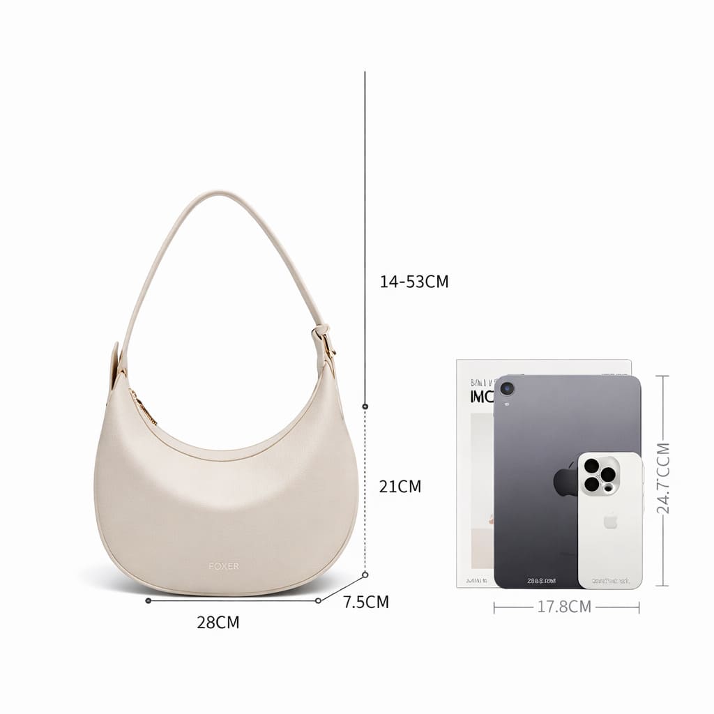 BOLSA FEMININA DE OMBRO FOXER FEITA EM COURO LEGÍTIMO MODELO LUNÉRA WHITE