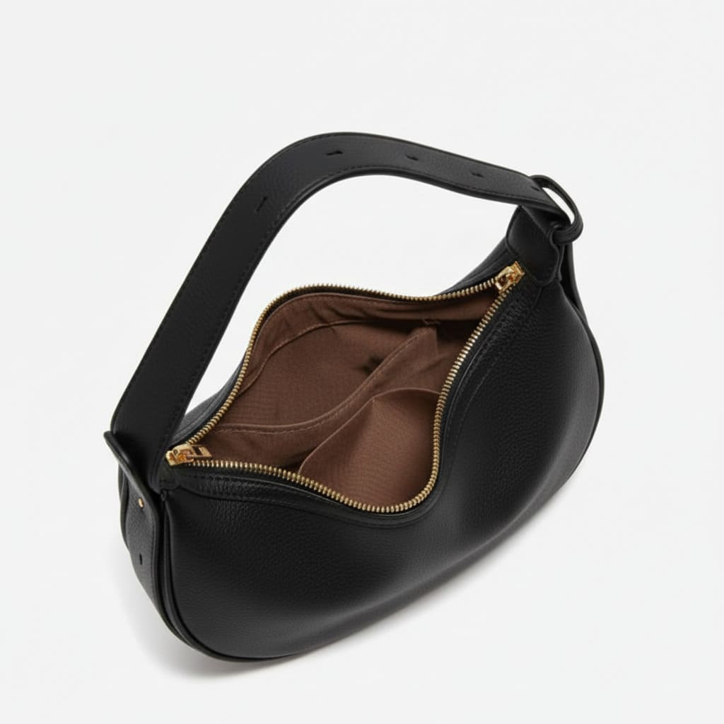 BOLSA FEMININA DE OMBRO FOXER FEITA EM COURO LEGÍTIMO MODELO LUNÉRA BLACK