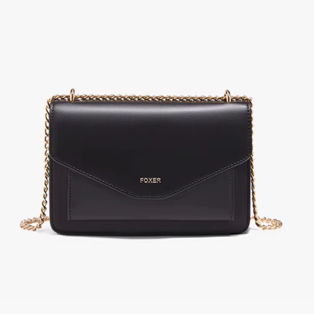 BOLSA FEMININA TYRANSVERSAL FOXER FEITA EM COURO REFINADO MODELO ARVELLE BLACK