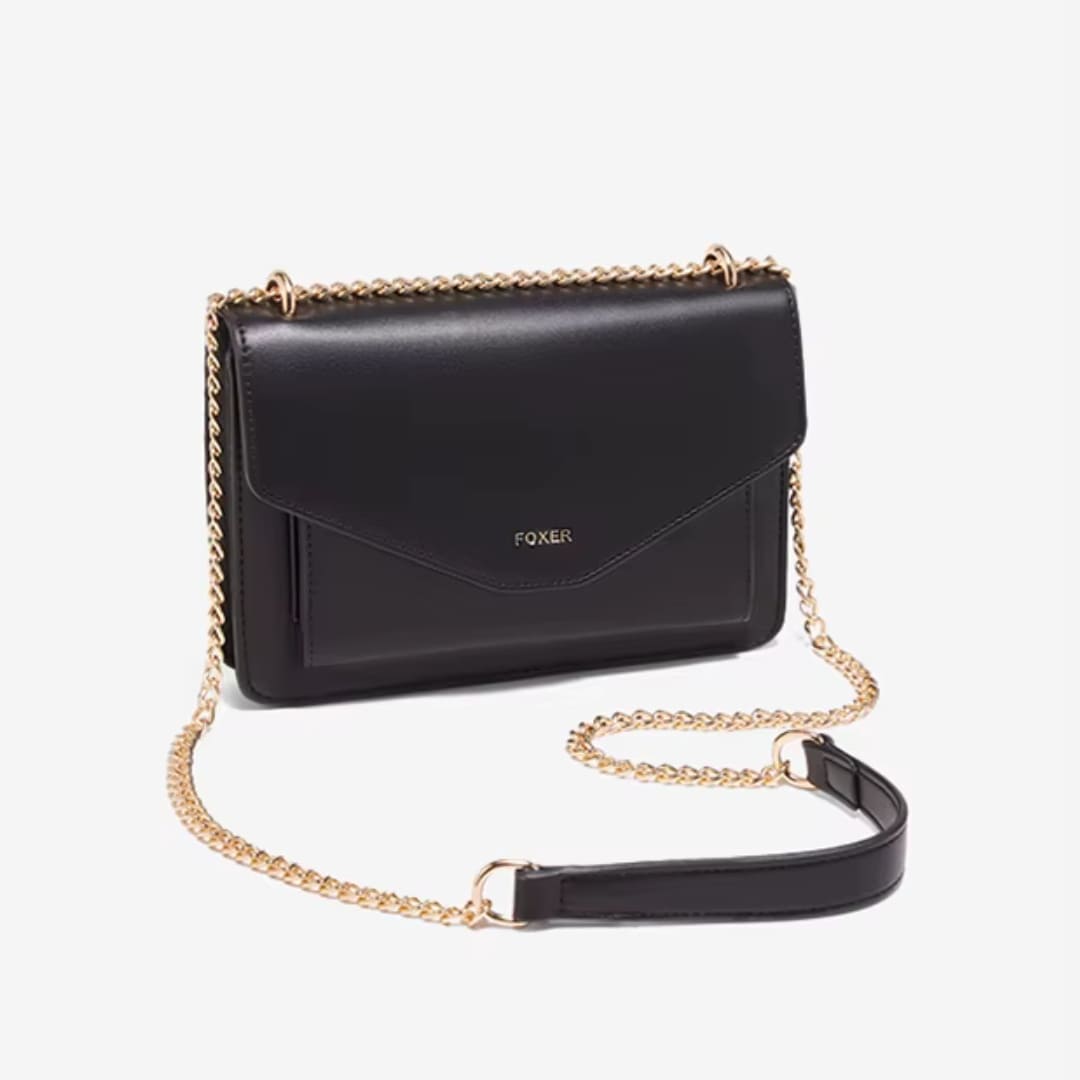 BOLSA FEMININA TYRANSVERSAL FOXER FEITA EM COURO REFINADO MODELO ARVELLE BLACK