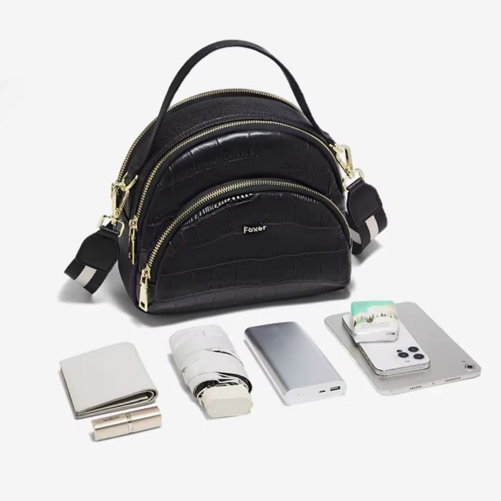 BOLSA FEMININA FOXER FEITA EM COURO GEMUÍNO MODELO RIVELLE BLACK