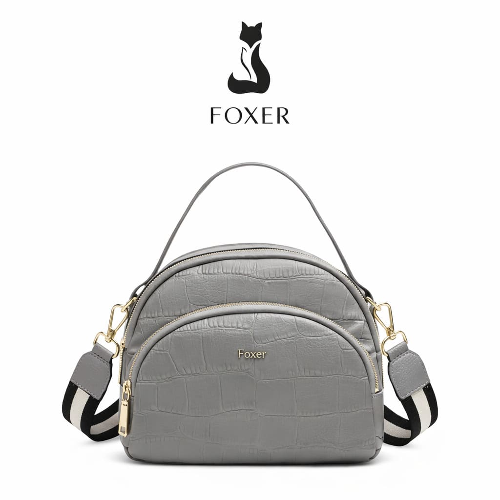 BOLSA FEMININA FOXER FEITA EM COURO GEMUÍNO MODELO RIVELLE GRAY