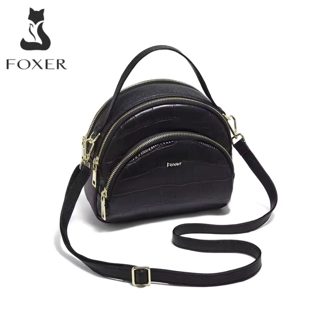BOLSA FEMININA FOXER FEITA EM COURO GEMUÍNO MODELO RIVELLE BLACK
