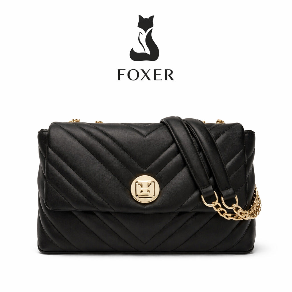 BOLSA FEMININA FOXER FEITA EM COURO GENUÍNO MODELO  CAMILLE PRESTIGE BLACK