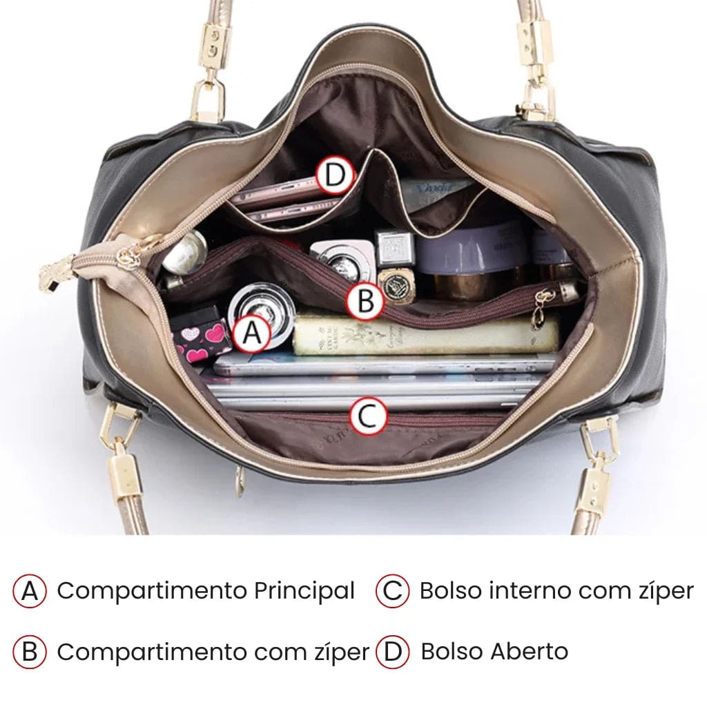 BOLSA FEMININA FOXER FEITA EM COURO GENUÍNO – MODELO ESSÉNNE BLACK