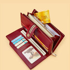 CARTEIRA FEMININA LONGA FEITA EM COURO GENUÍNO MODELO  SARAH NOIR BLACK – LINHA WILLIAM POLO