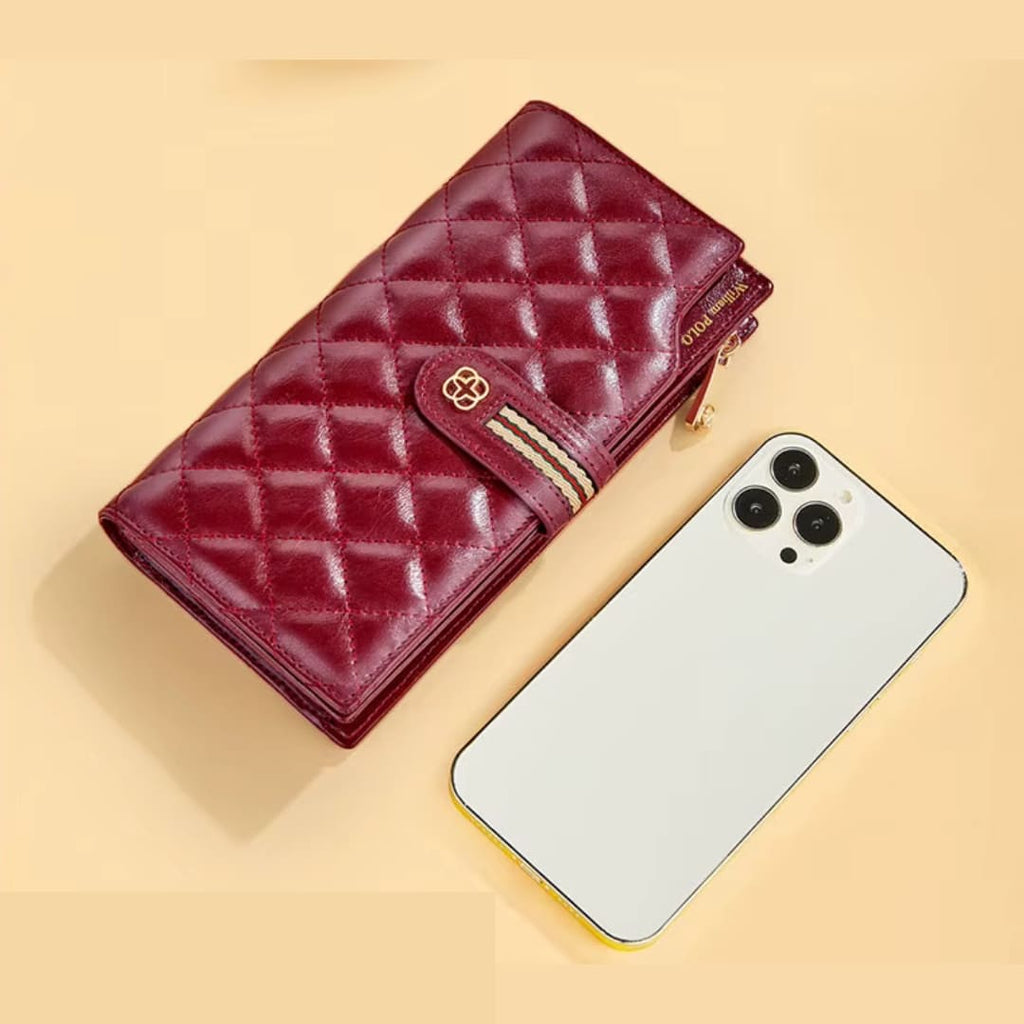 CARTEIRA FEMININA LONGA FEITA EM COURO GENUÍNO MODELO  SARAH NOIR BLACK – LINHA WILLIAM POLO