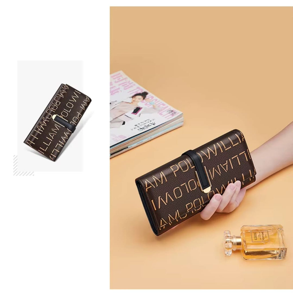 CARTEIRA FEMININA FEITA EM COURO MODELO LONG MONOGRAM ÉLEGANCE -LINHA WILLIAM POLLO