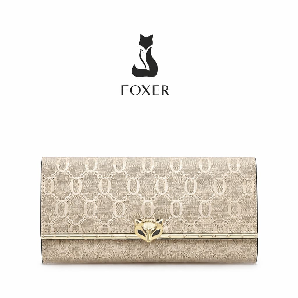 CARTEIRA FEMININA LONGA FOXER FEITA EM COURO GENUÍNO MODELO SÉLUNE BEIGE