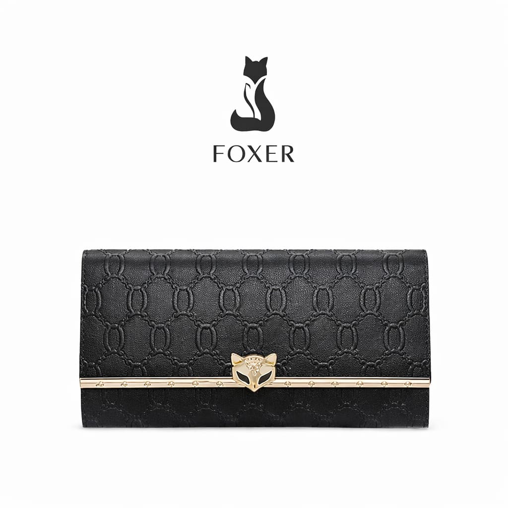 CARTEIRA FEMININA LONGA FOXER FEITA EM COURO GENUÍNO MODELO SÉLUNE BLACK