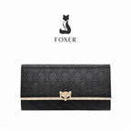 CARTEIRA FEMININA LONGA FOXER FEITA EM COURO GENUÍNO MODELO SÉLUNE BLACK