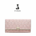 CARTEIRA FEMININA LONGA FOXER FEITA EM COURO GENUÍNO MODELO SÉLUNE ROSÉ