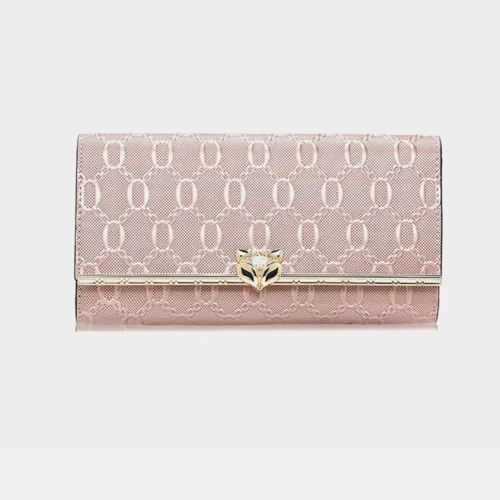 CARTEIRA FEMININA LONGA FOXER FEITA EM COURO GENUÍNO MODELO SÉLUNE ROSÉ