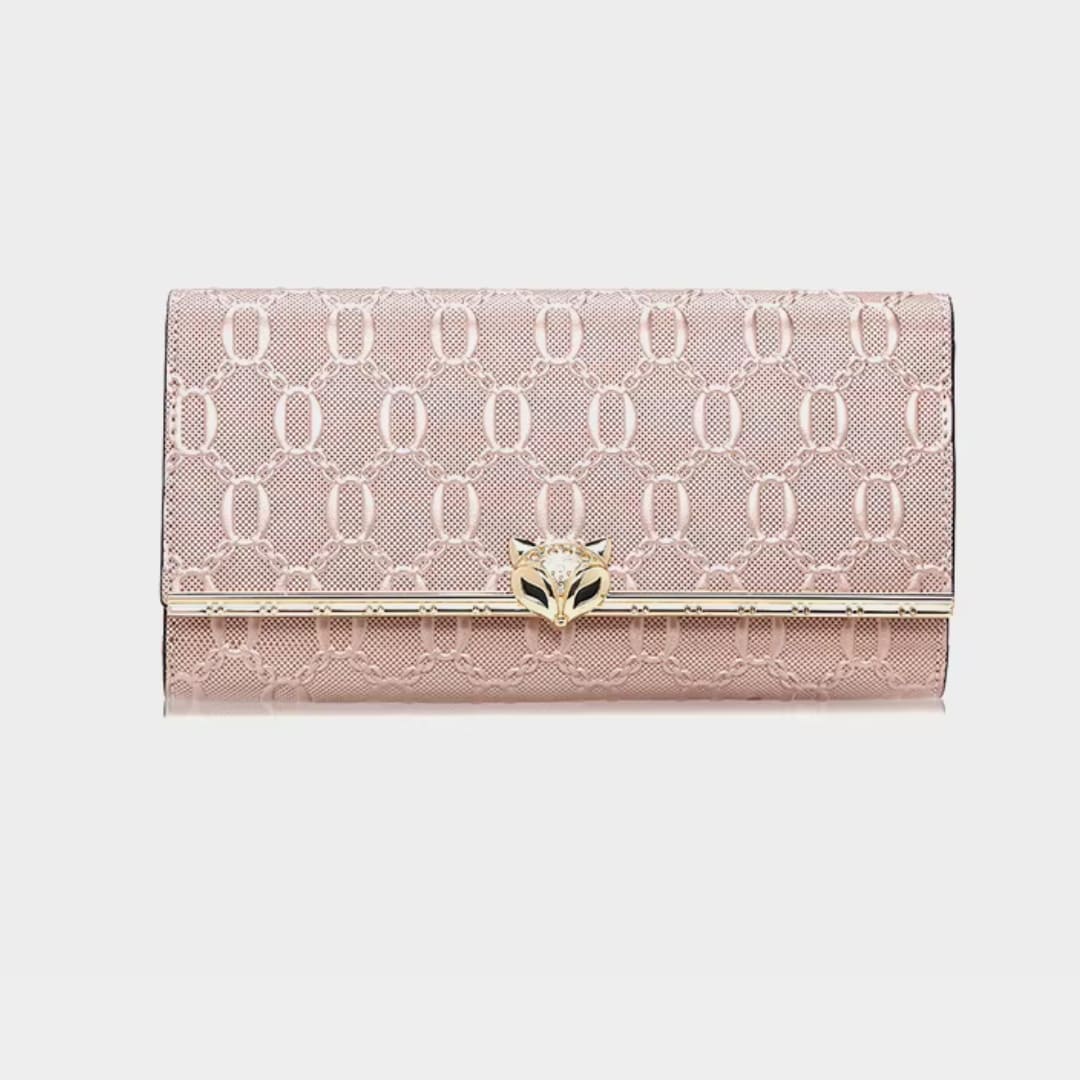 CARTEIRA FEMININA LONGA FOXER FEITA EM COURO GENUÍNO MODELO SÉLUNE ROSÉ