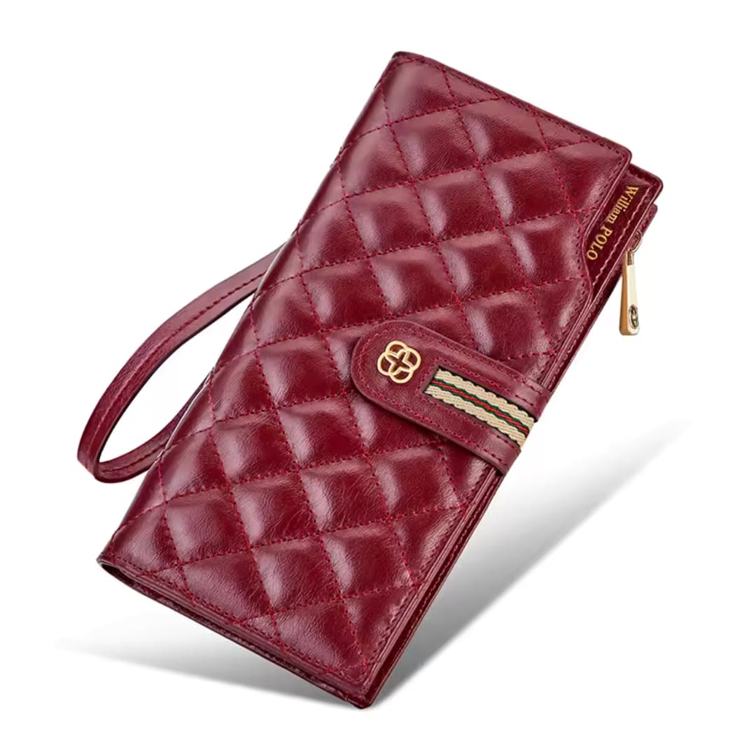 CARTEIRA FEMININA LONGA FEITA EM COURO GENUÍNO MODELO  SARAH NOIR BLACK – LINHA WILLIAM POLO