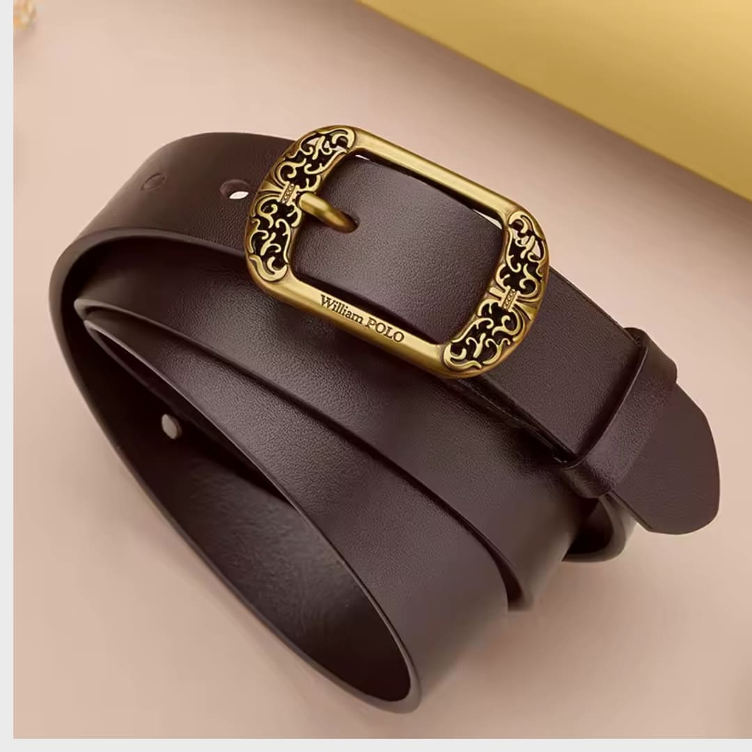 CINTO FEMININO FEITO EM COURO LEGÍTIMO MODELO AVENUE D’OR- LINHA WILLIAM POLO