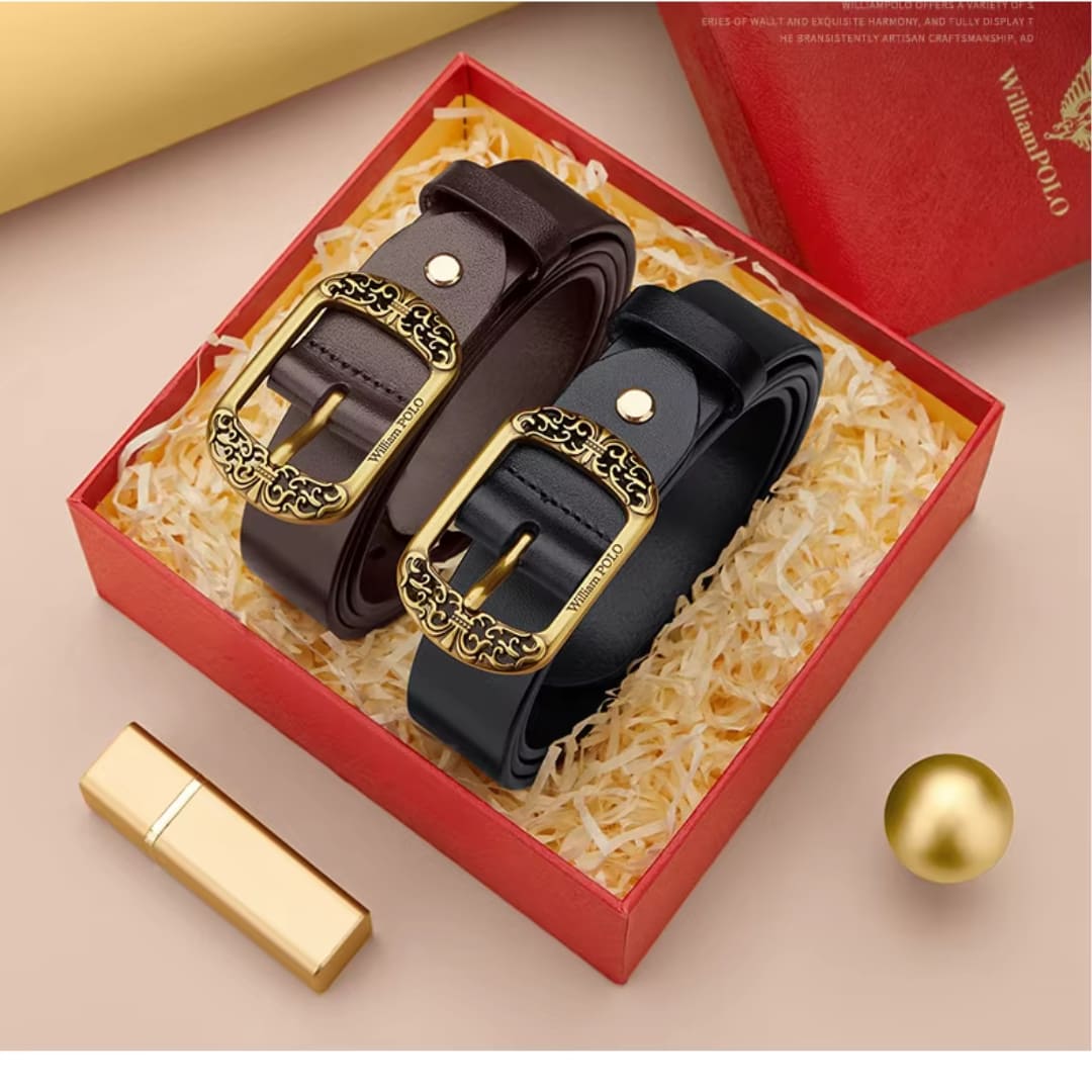 CINTO FEMININO FEITO EM COURO LEGÍTIMO MODELO AVENUE D’OR- LINHA WILLIAM POLO