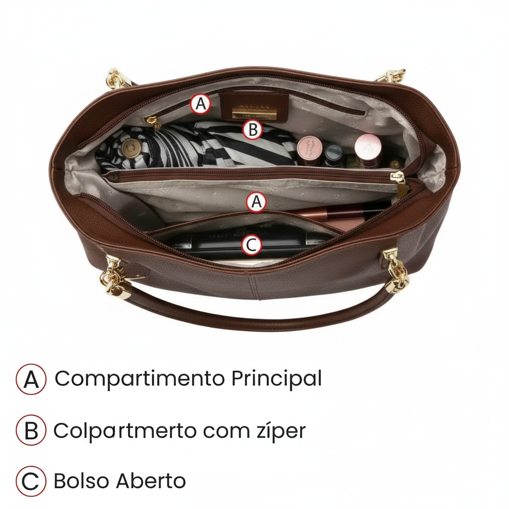 BOLSA FEMININA FOXER FEITA EM COURO GENUÍNO MODELO SAINT-GERMAIN BROWN