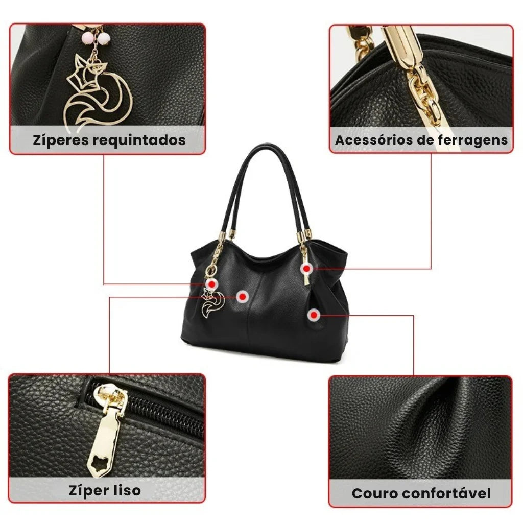 BOLSA FEMININA FOXER FEITA EM COURO GENUÍNO MODELO SAINT-GERMAIN BLACK