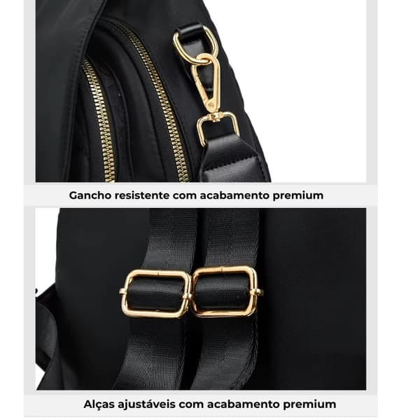 MOCHILA FEMIINA FEITA EM COURO REFINADO MODELO BELLA LUXE BLACK