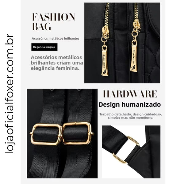 MOCHILA FEMIINA FEITA EM COURO REFINADO MODELO BELLA LUXE BLACK