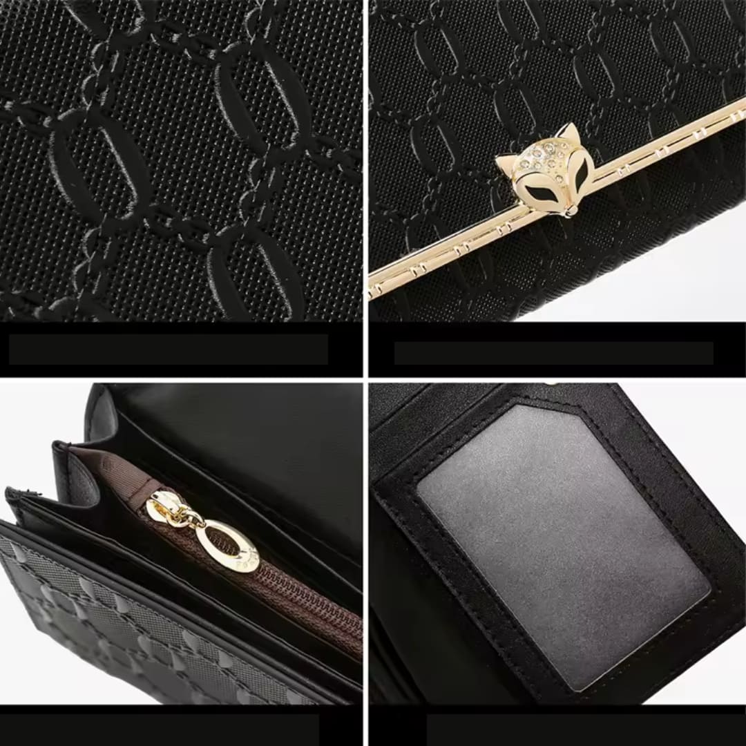 CARTEIRA FEMININA LONGA FOXER FEITA EM COURO GENUÍNO MODELO SÉLUNE BLACK