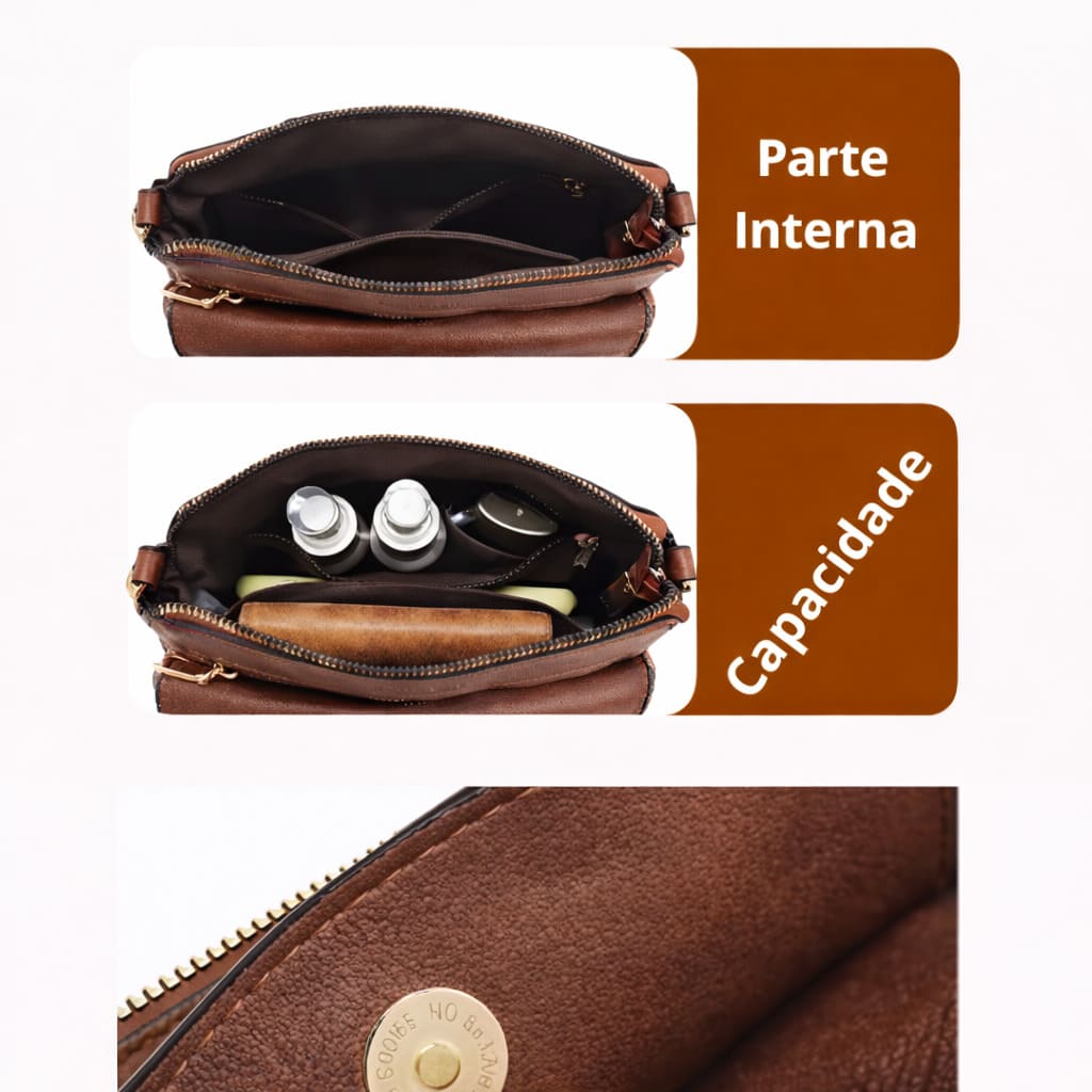 BOLSA FEMININA TRANSVERSAL FOXER FEIRA EM COURO REFINADO  MODELO MONTREL