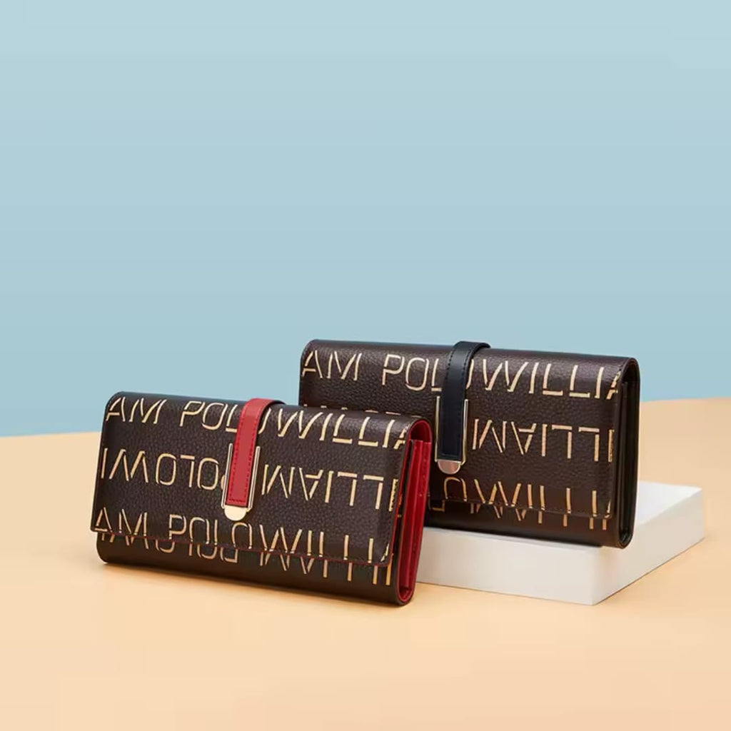 CARTEIRA FEMININA FEITA EM COURO MODELO LONG MONOGRAM ÉLEGANCE -LINHA WILLIAM POLLO