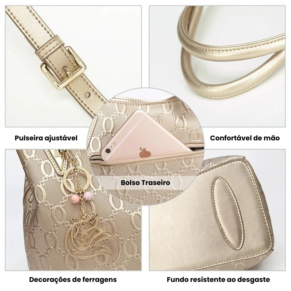 BOLSA FEMININA FOXER TRANVERSAL FEITA EM  COURO GENUÍNO MODELO ALMA GOLDEN