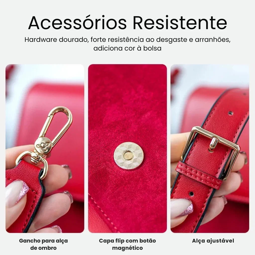 Bolsa Feminina Transversal Foxer Feita em couro Legítimo Modelo SolphRed