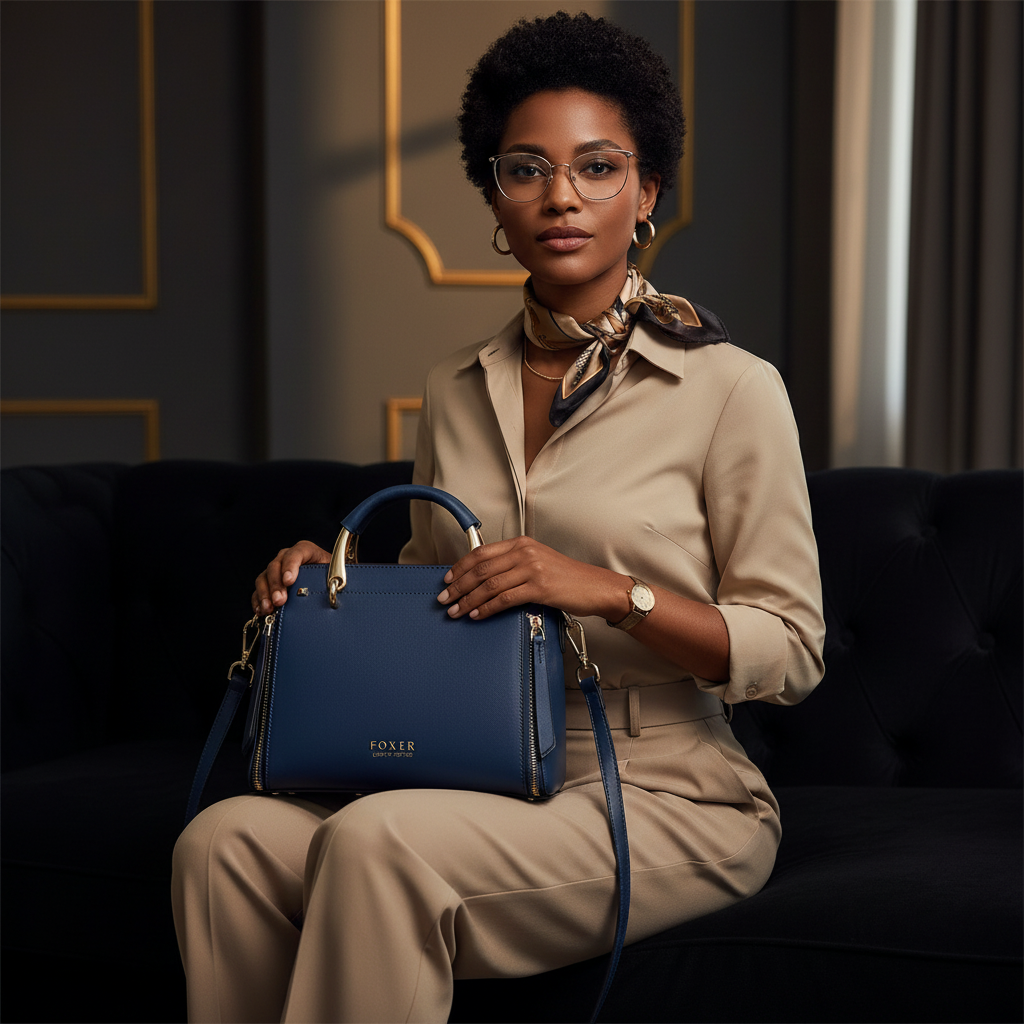 BOLSA FEMIINA EM COURO FOXER MODELO PRESTIGE CABAS BLUE