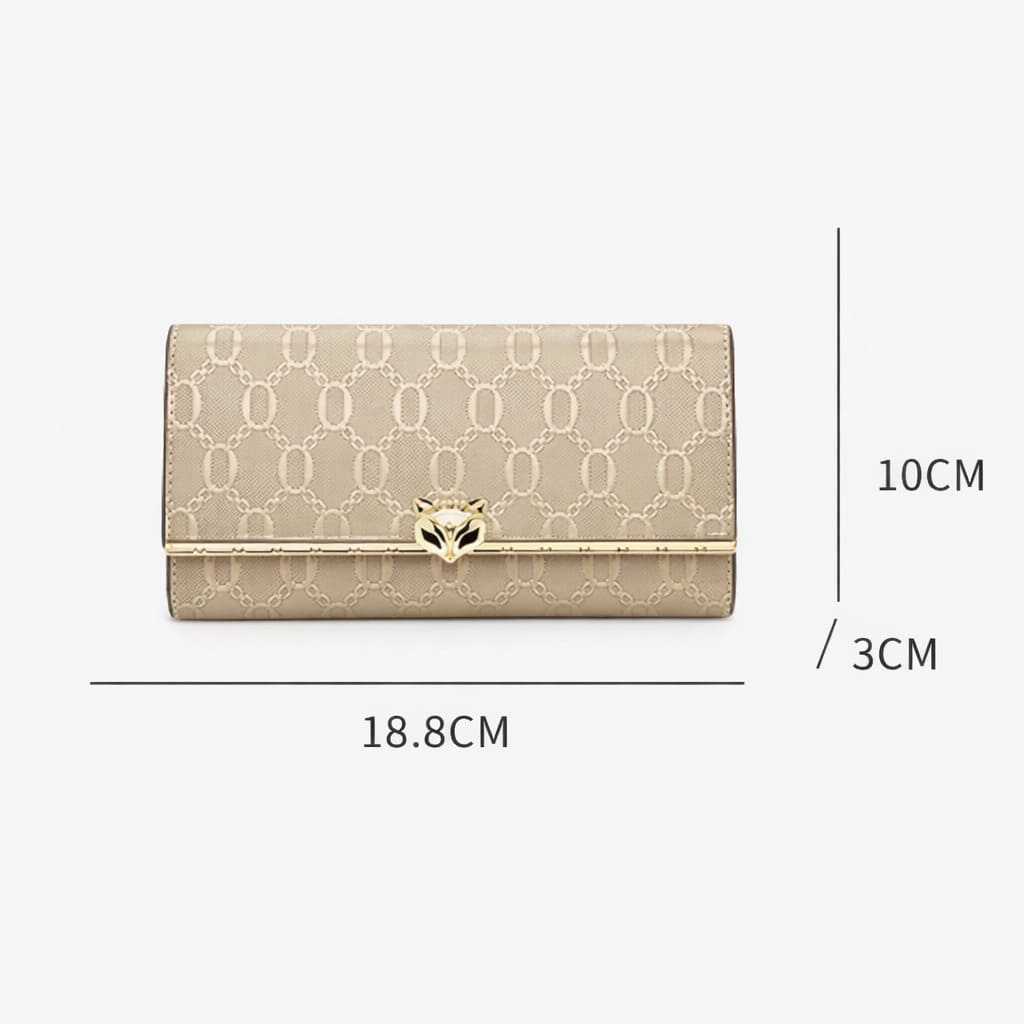 CARTEIRA FEMININA LONGA FOXER FEITA EM COURO GENUÍNO MODELO SÉLUNE BEIGE