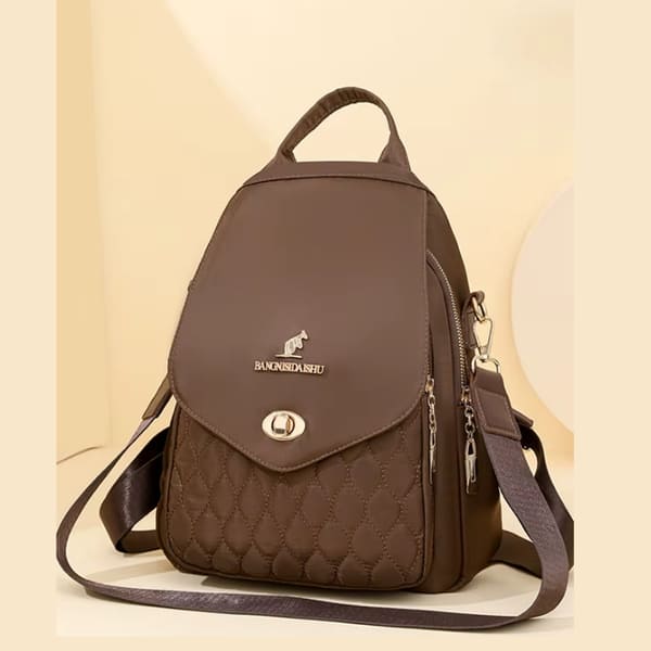 MOCHILA FEMIINA FEITA EM COURO REFINADO MODELO BELLA LUXE BROWN