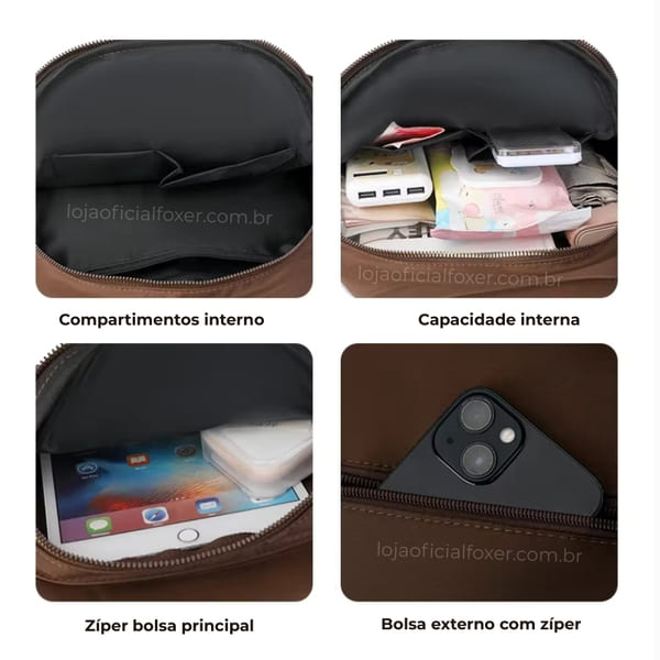 MOCHILA FEMIINA FEITA EM COURO REFINADO MODELO BELLA LUXE BROWN